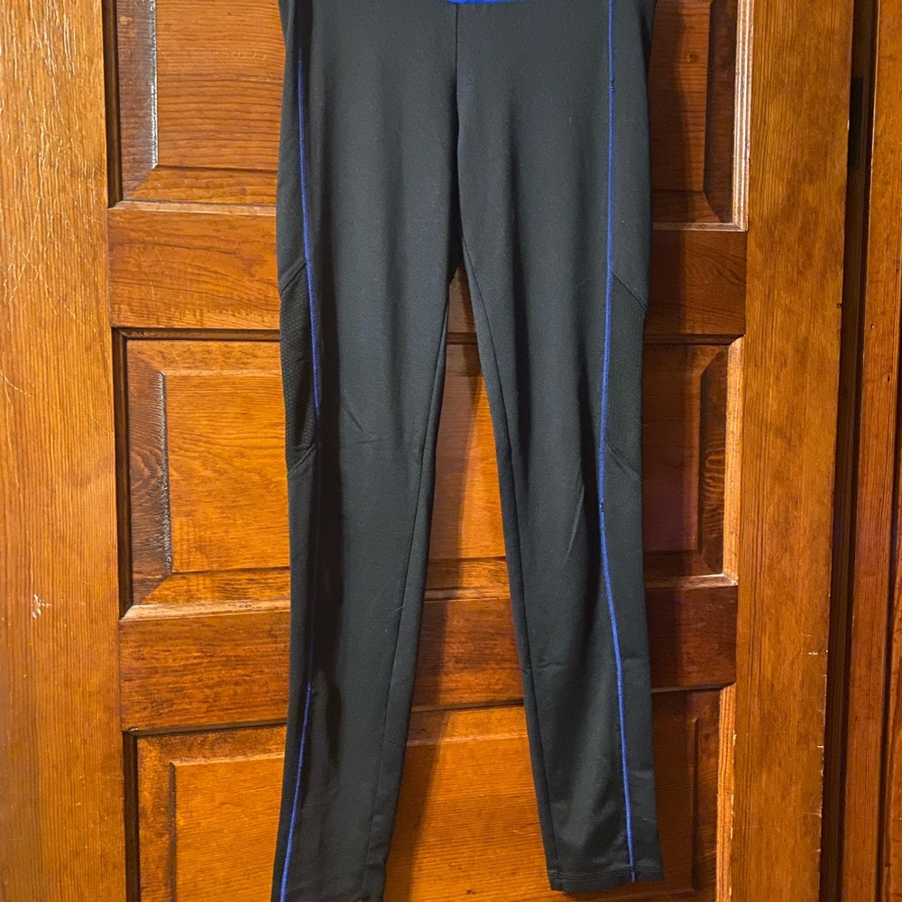 SO Women's Black Leggings with Blue Accents